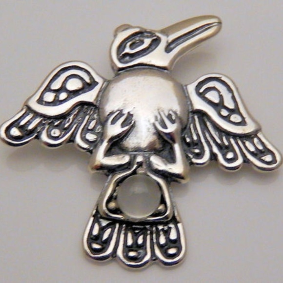 Raven Crow Pendant .925 Sterling Silver w/ genuine Moonstone gem Made in USA - Picture 3 of 8